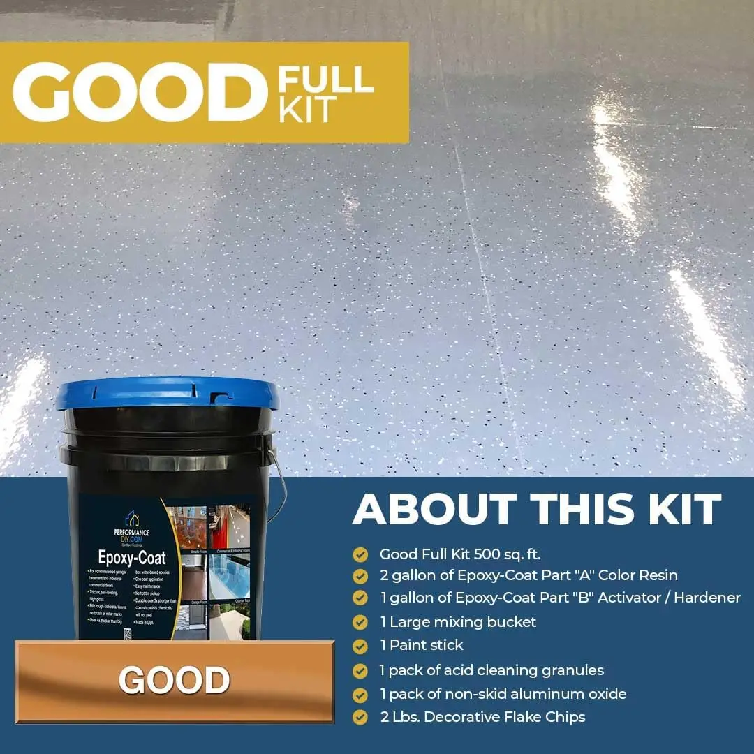 Epoxy Floor Kit - Epoxy-Coat Good Full Kit Gray Base With Gray Blend Flakes- Up To 500 Sq.Ft. At 9.7 Mils - For Garage Floors,