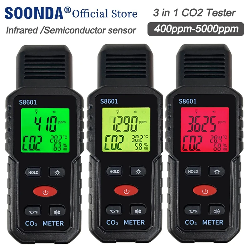 CO2 Tester Carbon Dioxide Detector Indoor Air Quality Monitor 3 in 1 Portable CO2 Monitor Tester Temperature&Humidity for Home