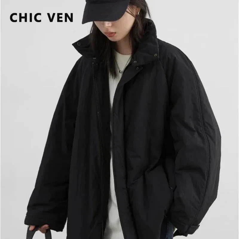 CHIC VEN Women Parkas Streetwear Loose Solid Stand Collar Female Jacket  Woman Coat Sports Autumn Winter New 2024