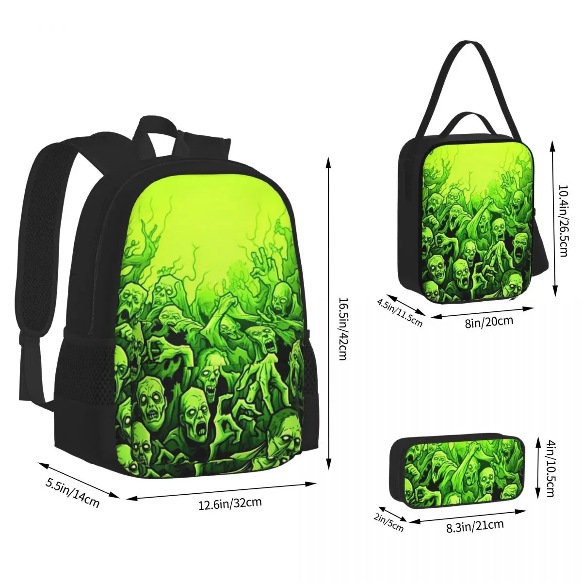 Ghost Skull Print Luminous Horror Night Backpacks Bookbag School Bags Children Rucksack Lunch Bag Pen Bag Three-Piece Set