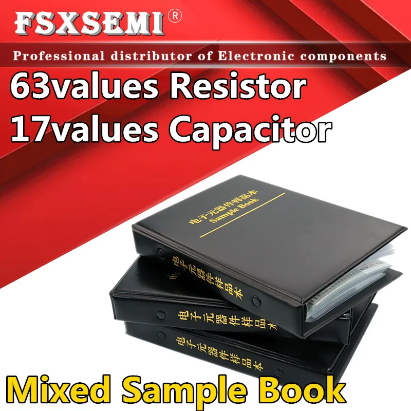 

63values Resistor 17values Capacitor Mixed Sample Book 0201 0402 0603 0805 1206 Capacitors Resistors Assortment Kit