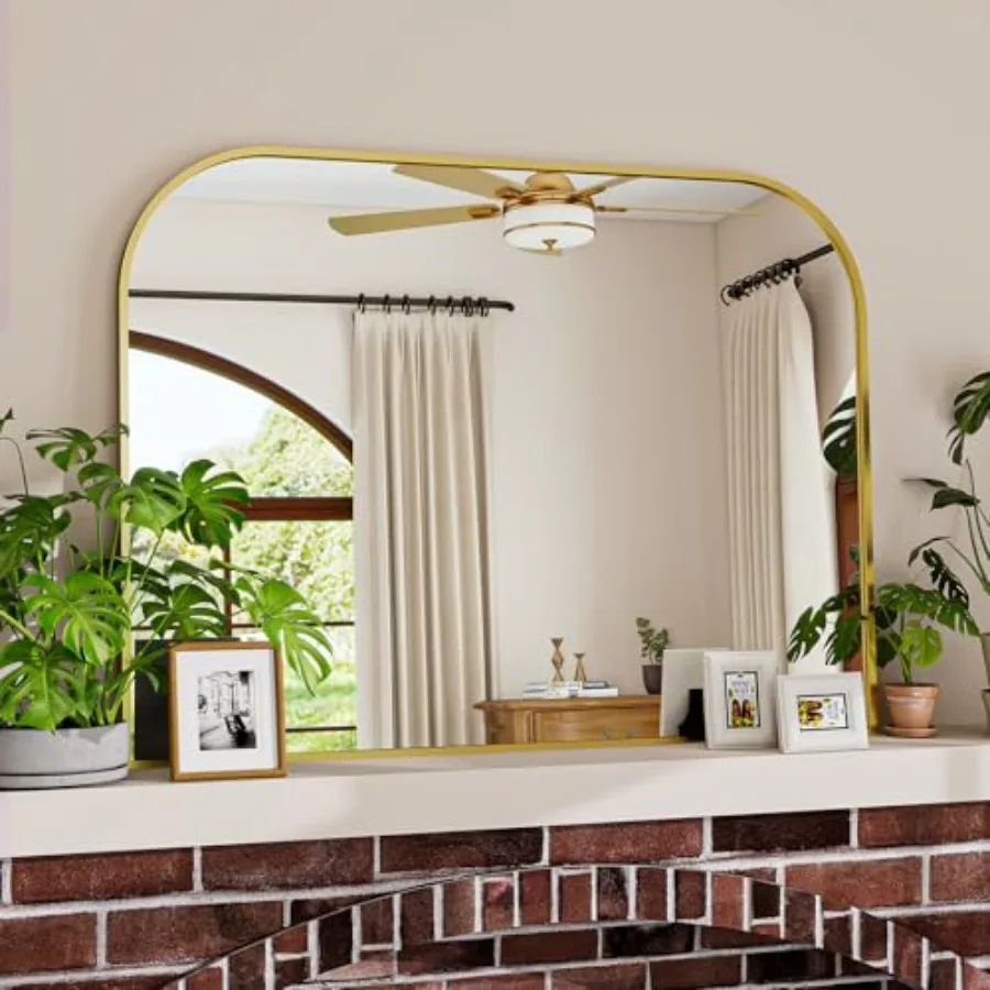 

Arched Top Wall Mounted Mirror - 38 x 30 Inch Round Cruved Top Bathroom Vanity Mirror, Aluminum Metal Framed, Home Decor for Li