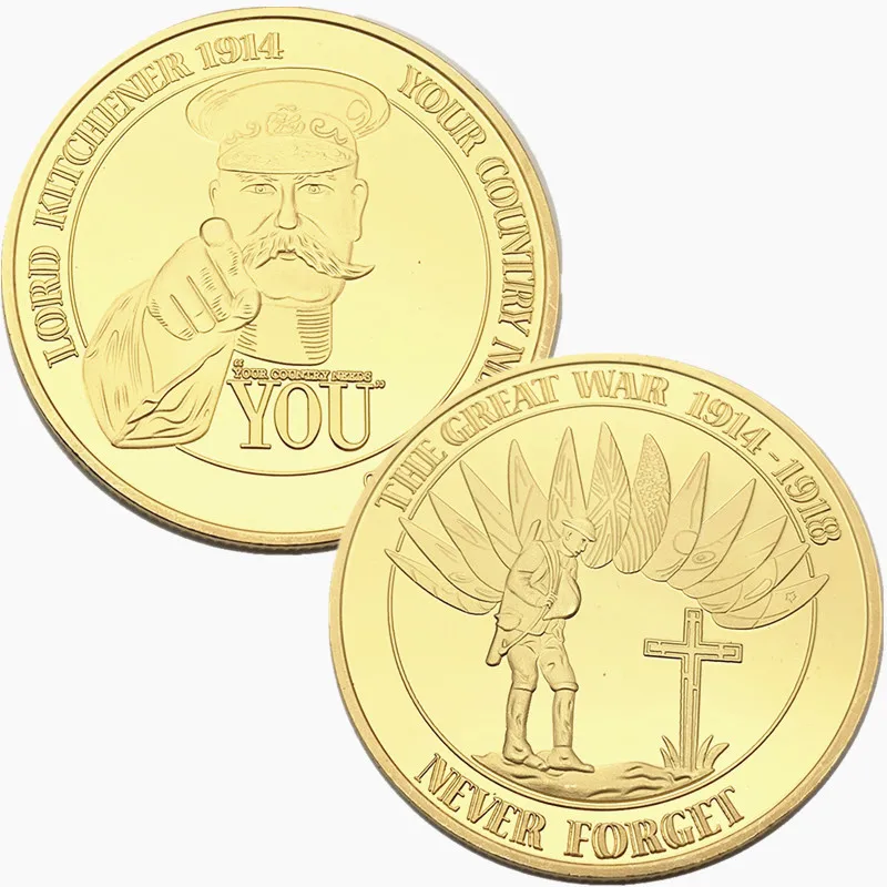 الذكرى المائعة 100 لـ WW I (1914-1918) عملة قابلة للجمع مطلية بالذهب لا تنسى أبدًا على العملة التذكارية