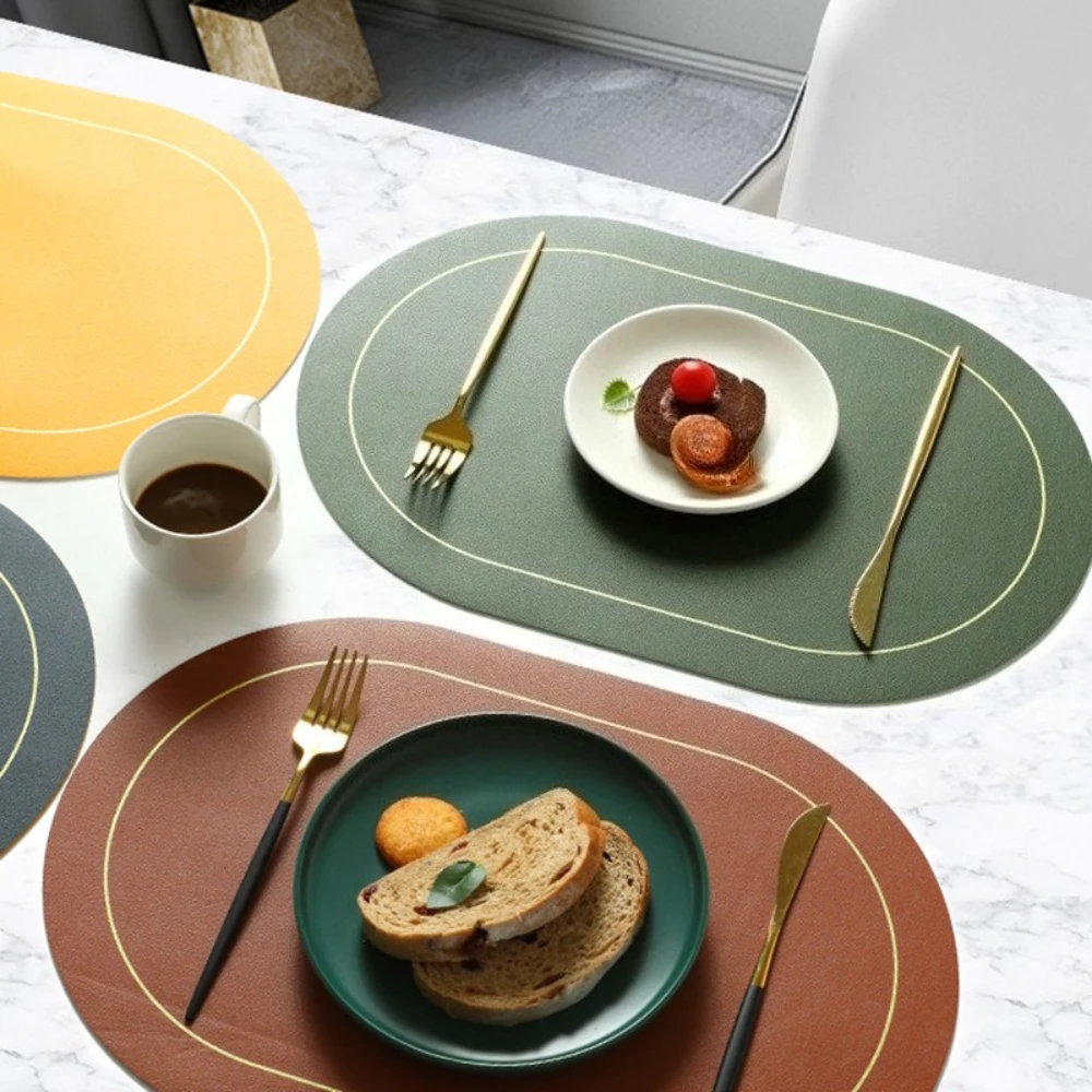 

1pc 45x30cm Leather Placemat Table Mat Kitchen Non-Slip Mats Heat-Resistant Waterproof Place Mats Home Hotel Dining Table Pads