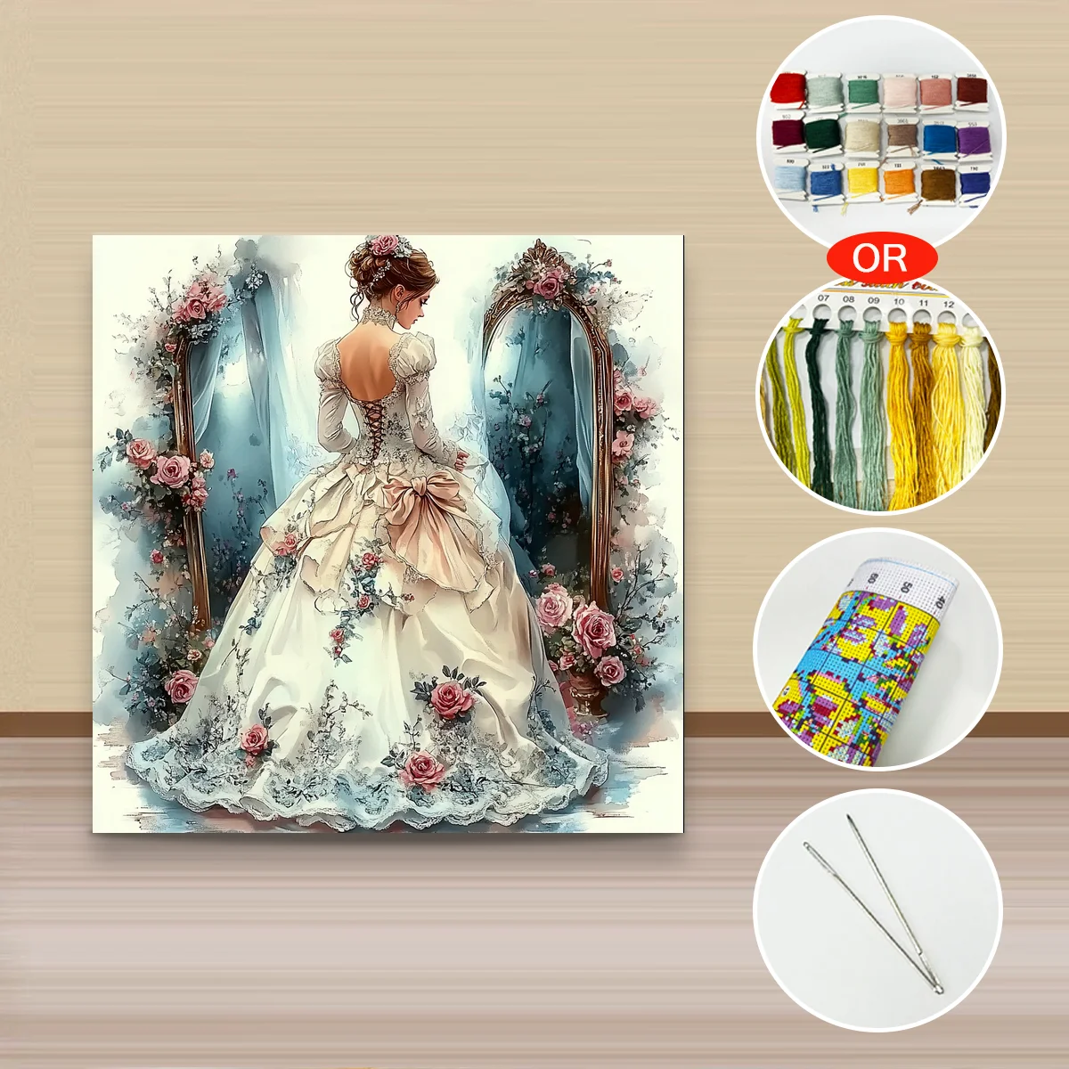 1 Stück 40x40 cm/15,74 Zoll, 11CT/14CT Kreuzstich-Set, DIY Valentinstagsgeschenk, Stickerei-Set für Festivals, Blumen – Detail 3