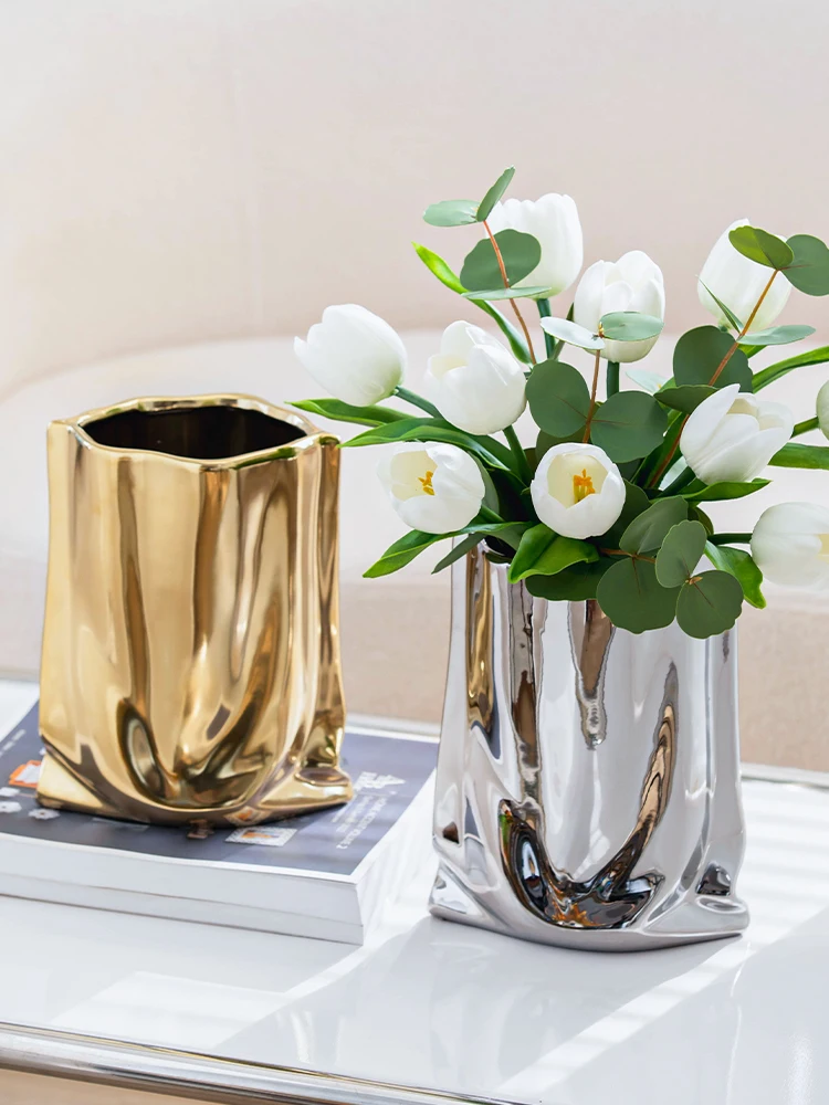 

Light Luxury Electroplated Gold Vase Living Room and Sample Room High Sense Flower Arrangement Decorative Ornament Creative