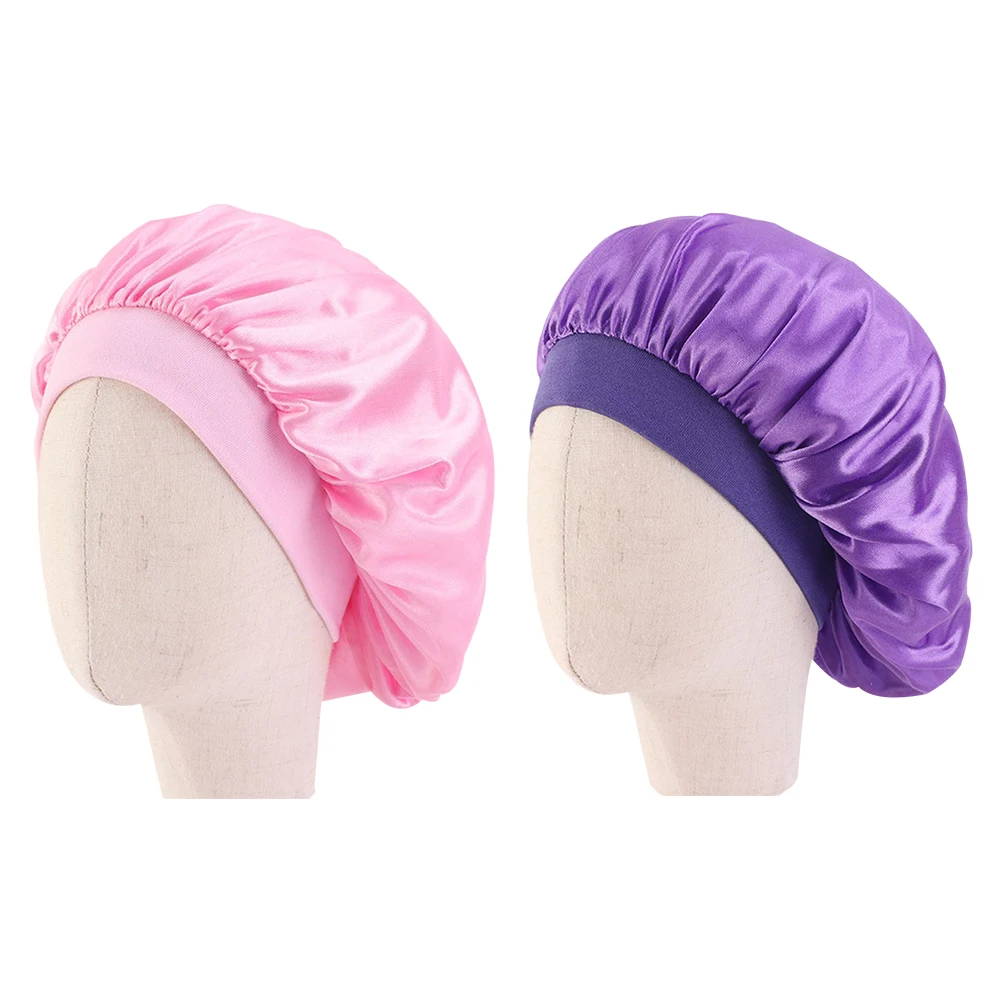 

2pcs Kids Hair Care Sleeping Cap Lightweight Durable Elastic Rim Comfortable Breathable Satin Material Suitable