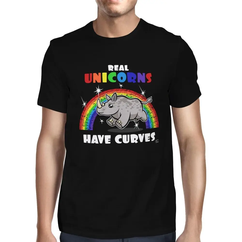 Mens Real Unicorns Have Curves Rhino T-ShirtUnisex Women's Summer Cotton Luxury Brand Retro Oversized