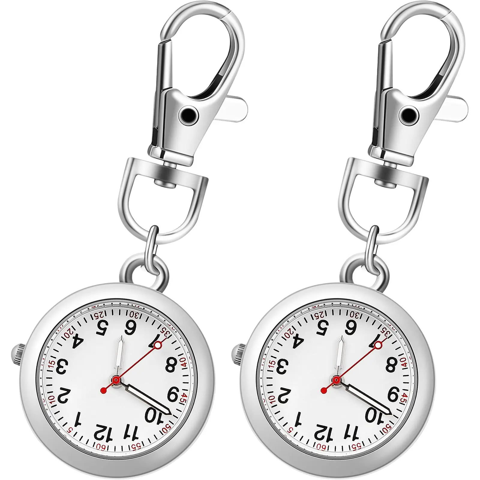 

2 Pcs Stainless Steel Glass Mirror Quartz Pocket Watches Keychain Clip Nurse Watch with Seconds Portable Small