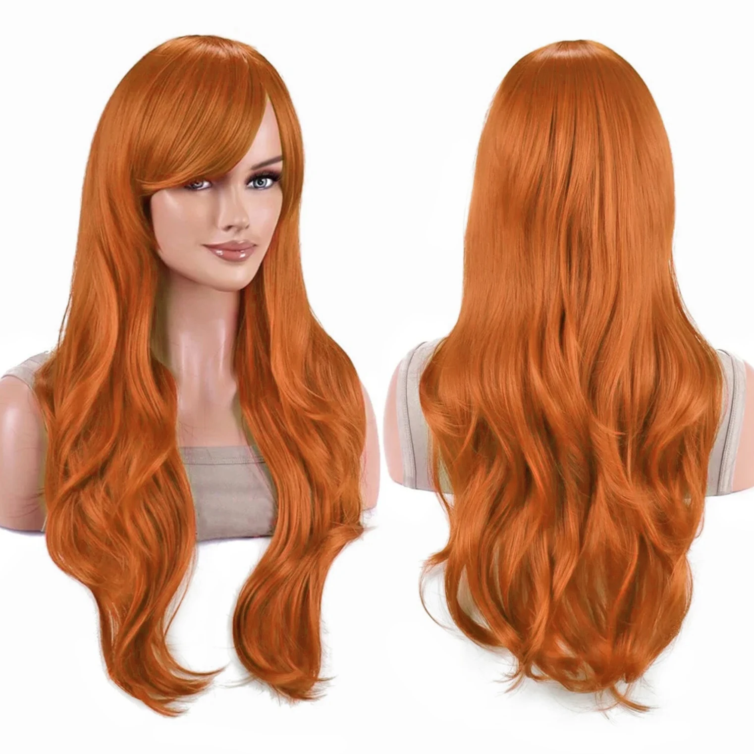 Peluca de pelo sintético ondulado naranja vibrante para cosplay de Lolita, pelucas de anime Orihime Inoue, disfraz de Halloween, peluca de Nami para mujer