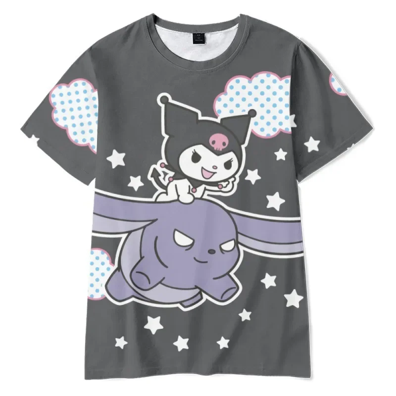 2024 Anime Cartoon Summer Kuromi T-shirt 3D Printing Cartoon Clothes Street Cute Children Girls Fashion T-shirt Casual Tops