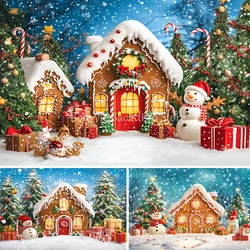 Bonvvie Snowy Gingerbread House Photography Background Glitter Xmas Tree Gift Backdrop Booth Kid Winter Birthday Portrait Studio