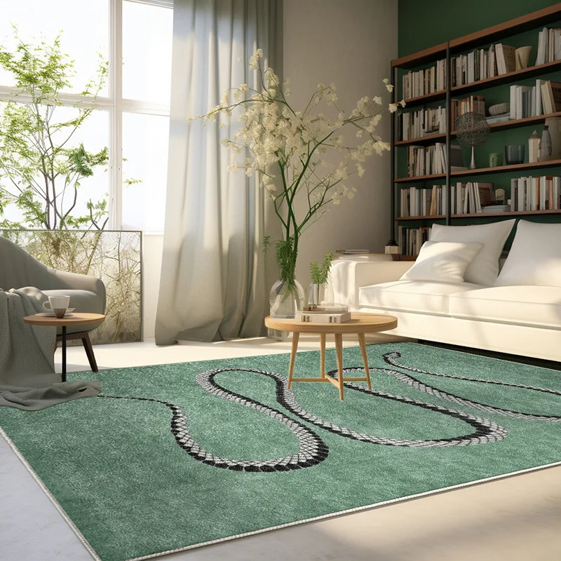 Machine Washable Modern Minimalist Snake Green Black Yellow White Anti Slip Living Room Bedroom Bedside Carpet Floor Mat