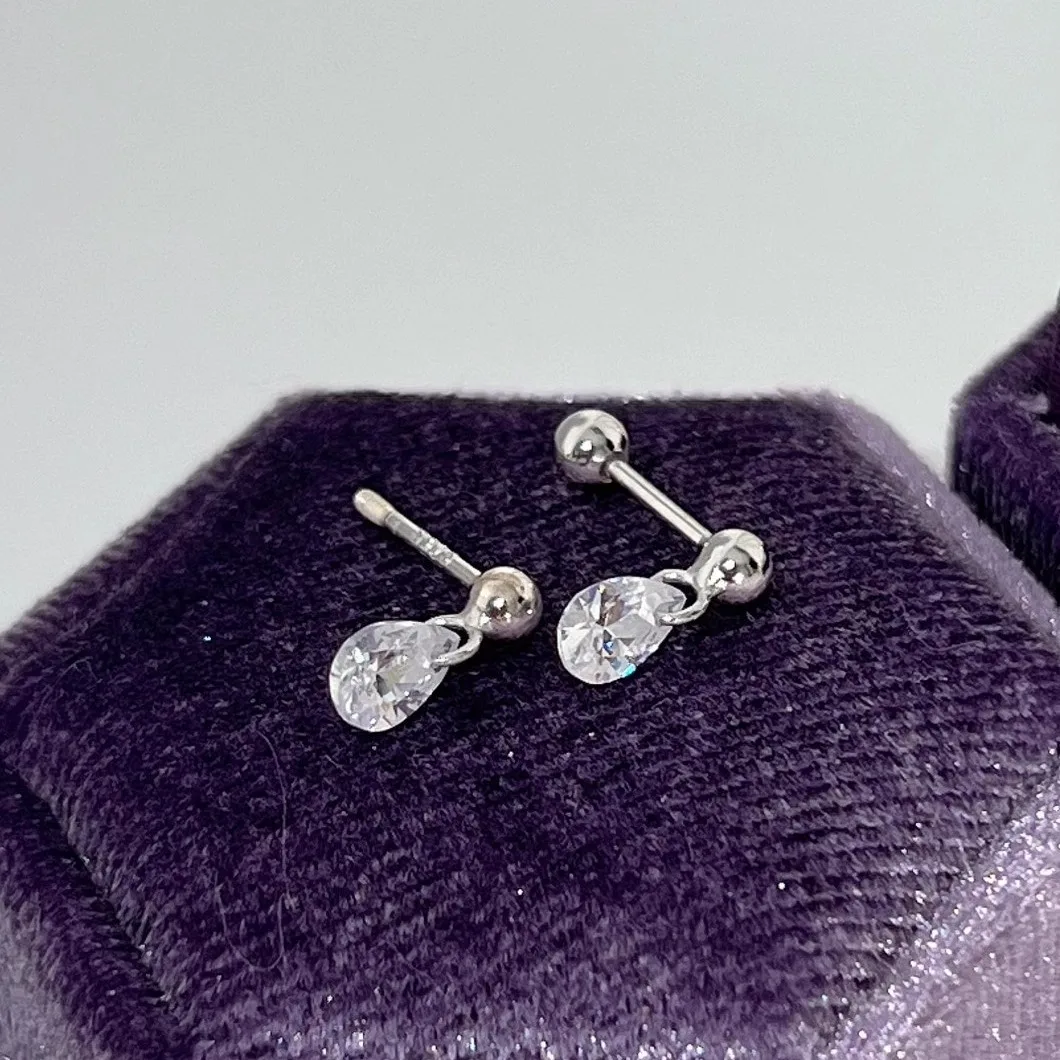 Water droplet pendant earring screw buckle flat ear hole earings simple crystal earrings for women party fine jewelry gifts