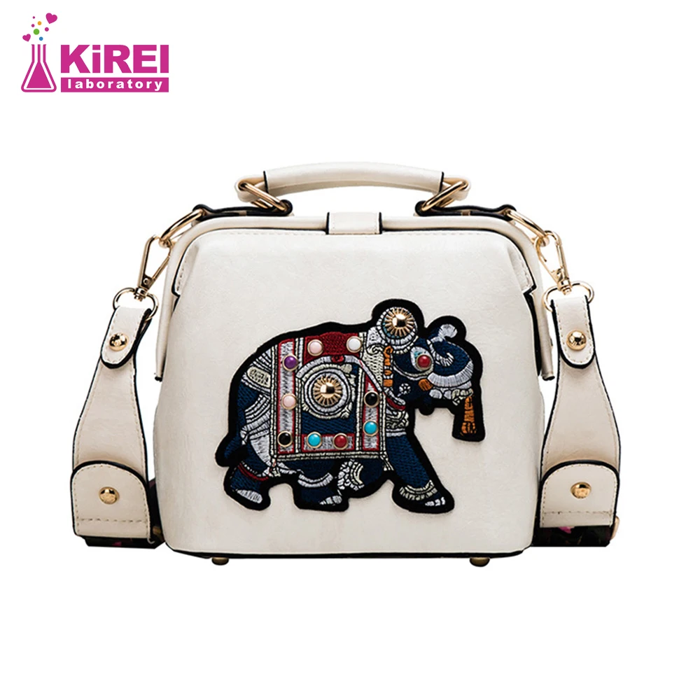 Hot Vintage Embroidered Elephant Bag Women's PU Leather Wide Handle One Shoulder Crossbody Women's Handbag Christmas Gift