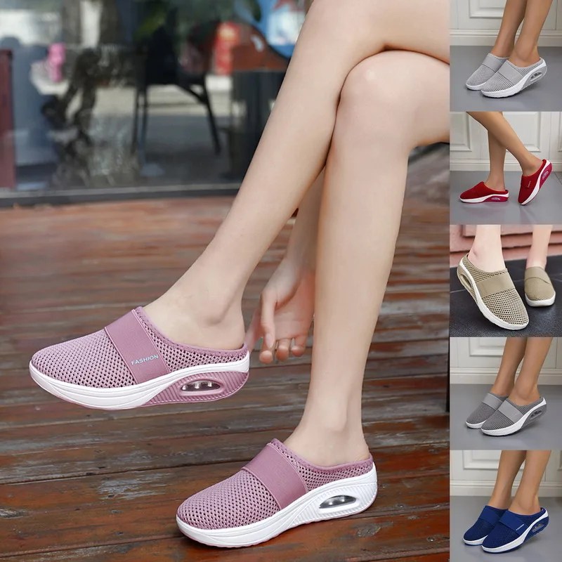 Women Wedge Slippers Mesh Lightweight Footwear Anti-slip Casual Female Slides Platform Retro Shoes Orthopedic Women's Slippers image 6