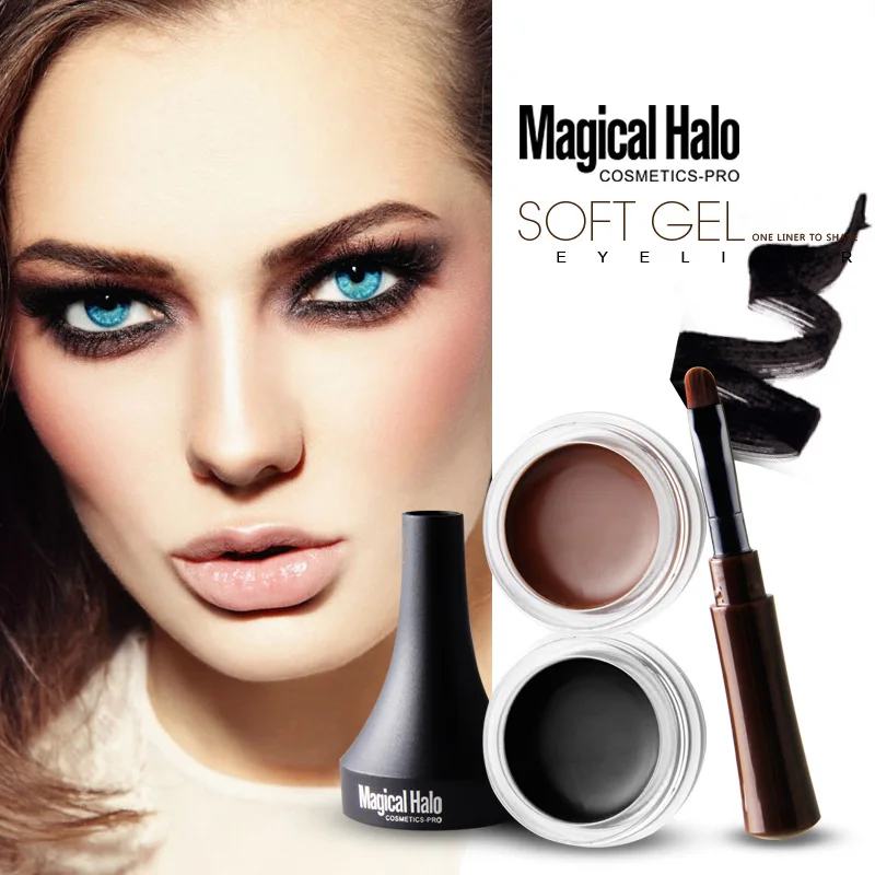 Halo mágico 2 cores marrom preto delineador gel à prova d'água creme delineador à prova de manchas com pincel kits de maquiagem de sobrancelha de longa duração