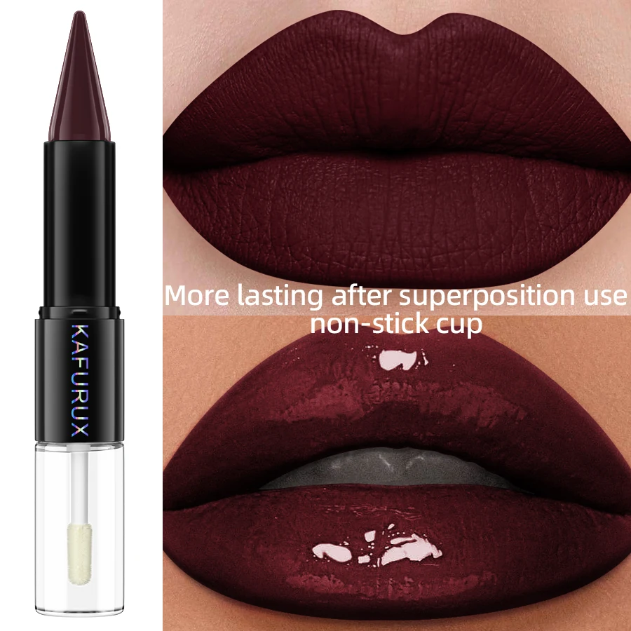 Brown Matte Double Head Lipstick Lip Coat Set Waterproof Coat 24HR 2 In 1 Korean Makeup Lip Tint Plumper Lips Cosmetics Gifts