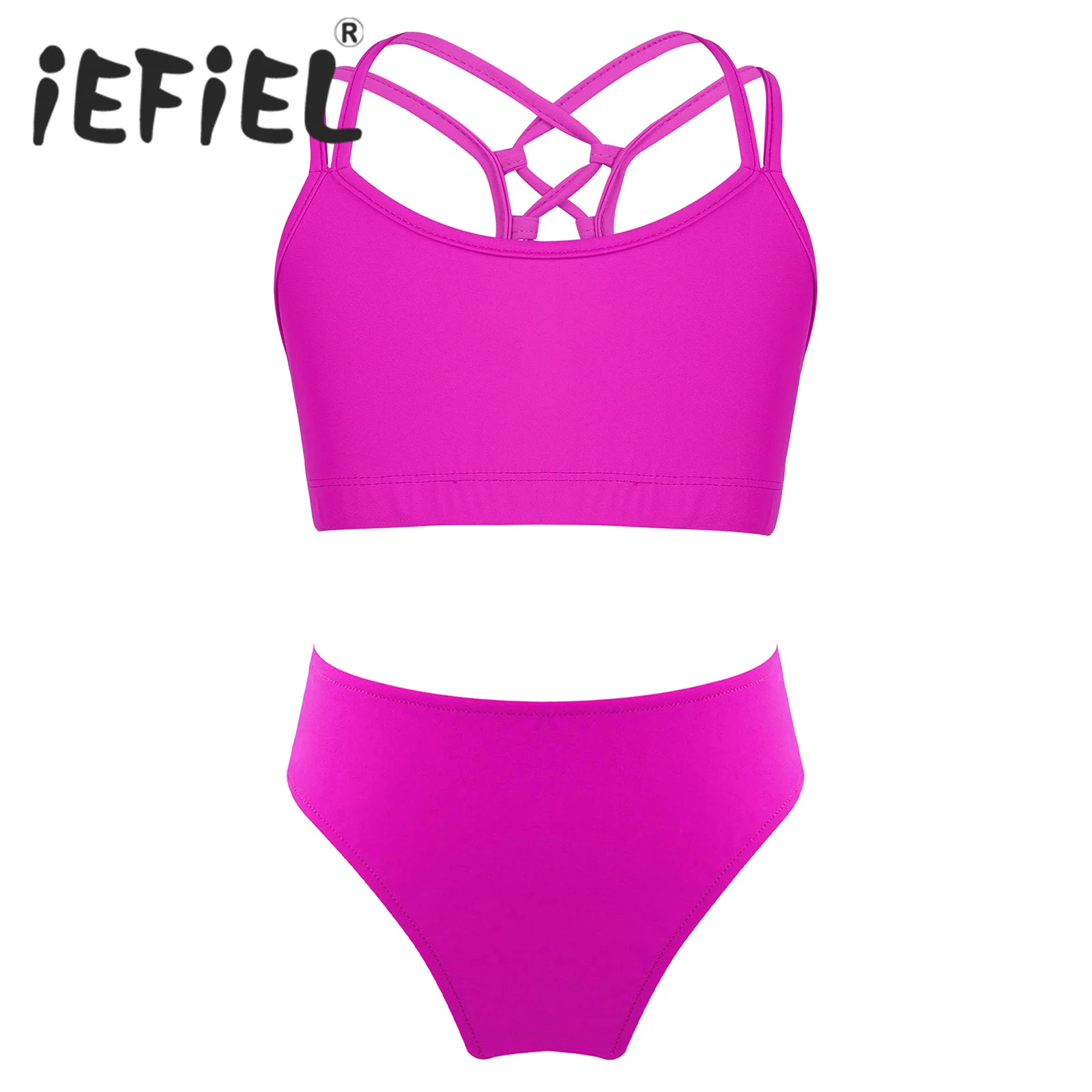 

Детские танцевальные комплекты для девочек, бикини, одежда для купания, укороченный топ без рукавов и трусы для пляжа, бассейна, купания, праздника