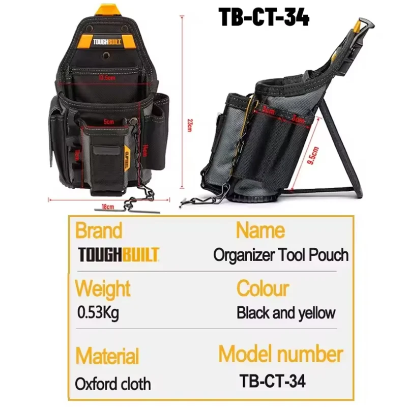TOUGHBUILT TB-CT-34 Small Electrician Pouch Adjustable 13 Pockets Rugged 6-Layer Construction Multifunctional Storage Tool Bag