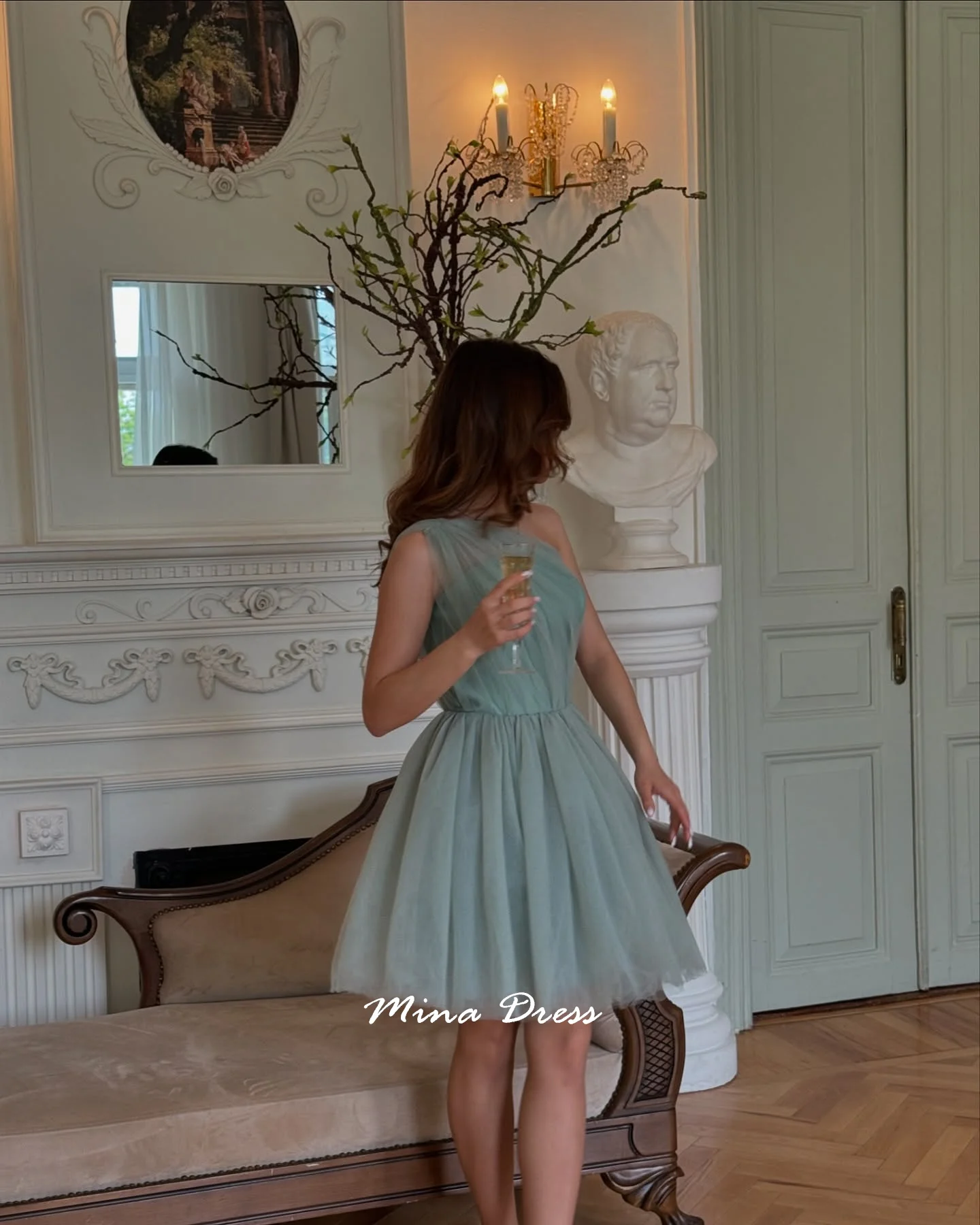 Mina Aangepaste schuine avondjurken Luxe jurk voor bruiloftsgasten Mini mouwloze formele jurken voor speciale gelegenheden Prom