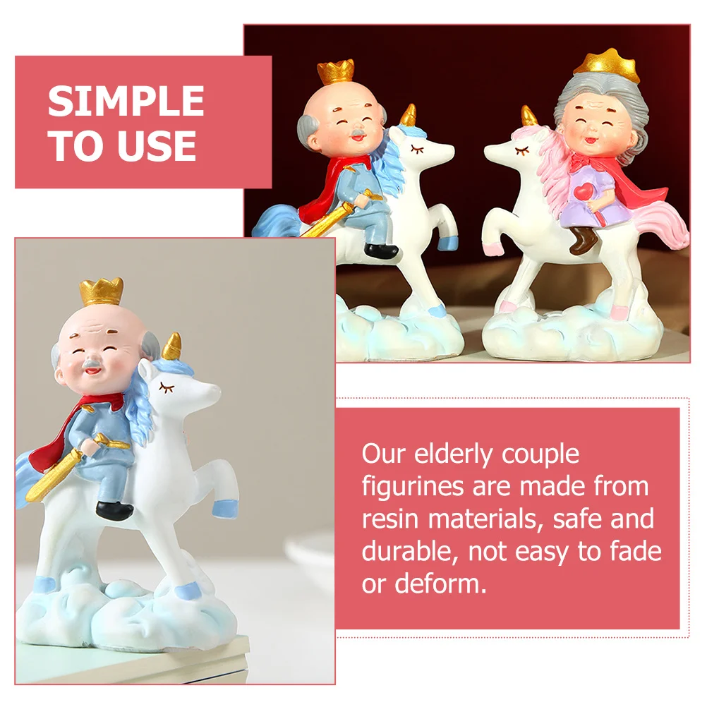 

2 Pcs Couple Resin Crafts Elderly Statue Valentine Figurine Gift Wedding Decor Statues Figure Desktop Ornament