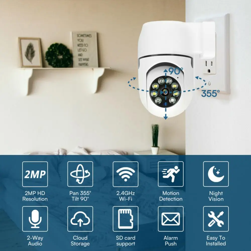 Panoramische camera Op afstand bekijken Nachtzicht Surveillance Cctv-netwerk Mini Wifi Cam Automatische bewegingsregistratie -fi 1080p 5w