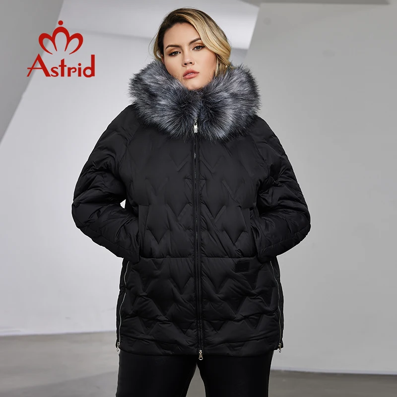 Astrid Women\'s Jacket Winter 2023 Plus Size Down Jackets Big Fur Collar Hooded Coat Women Parka Embossing Female Clothing 10526