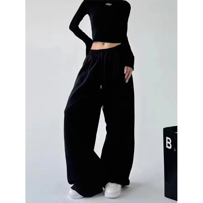 Y2K Harajuku Wide Leg Sweatpants Women Streetwear Baggy Oversize Gray Sports Pants High Waist Drawstring Casual Joggers Trousers