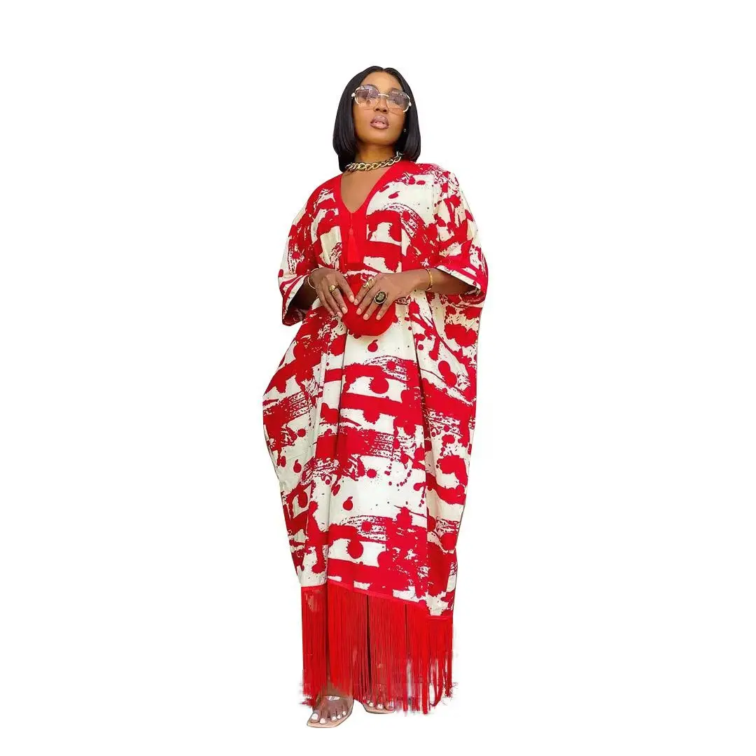 

African Dresses for Women Tassels African Fashion Boubou Dashiki Ankara Outfits Evening Gown Abayas Printing Kaftan Robe