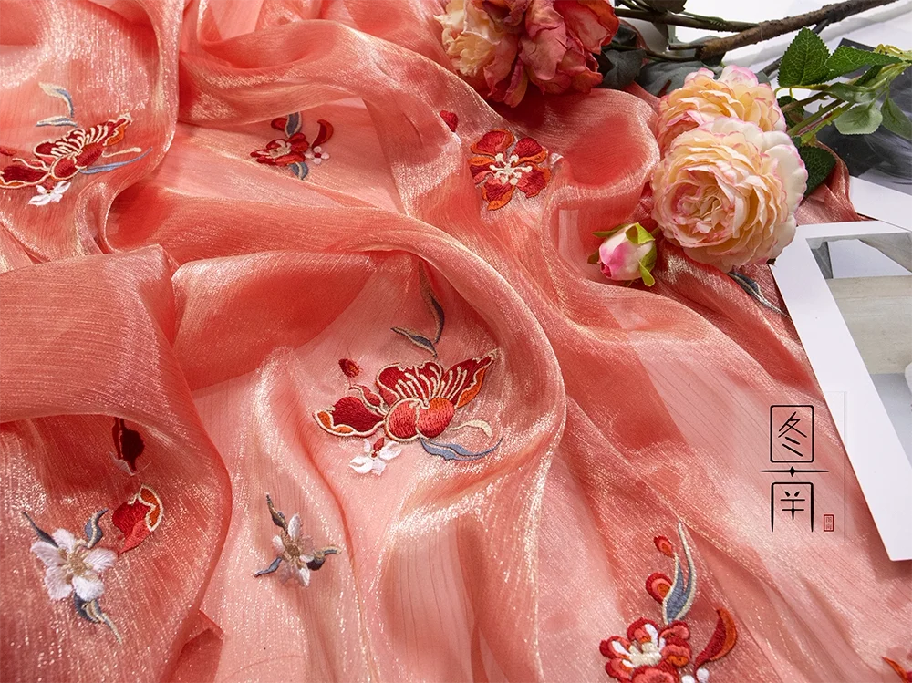 Designer Cloth Camellia Embroidered Fabric Hanfu Ancient Style Cheongsam Summer Jacket and Dress Children's Clothing Clothes