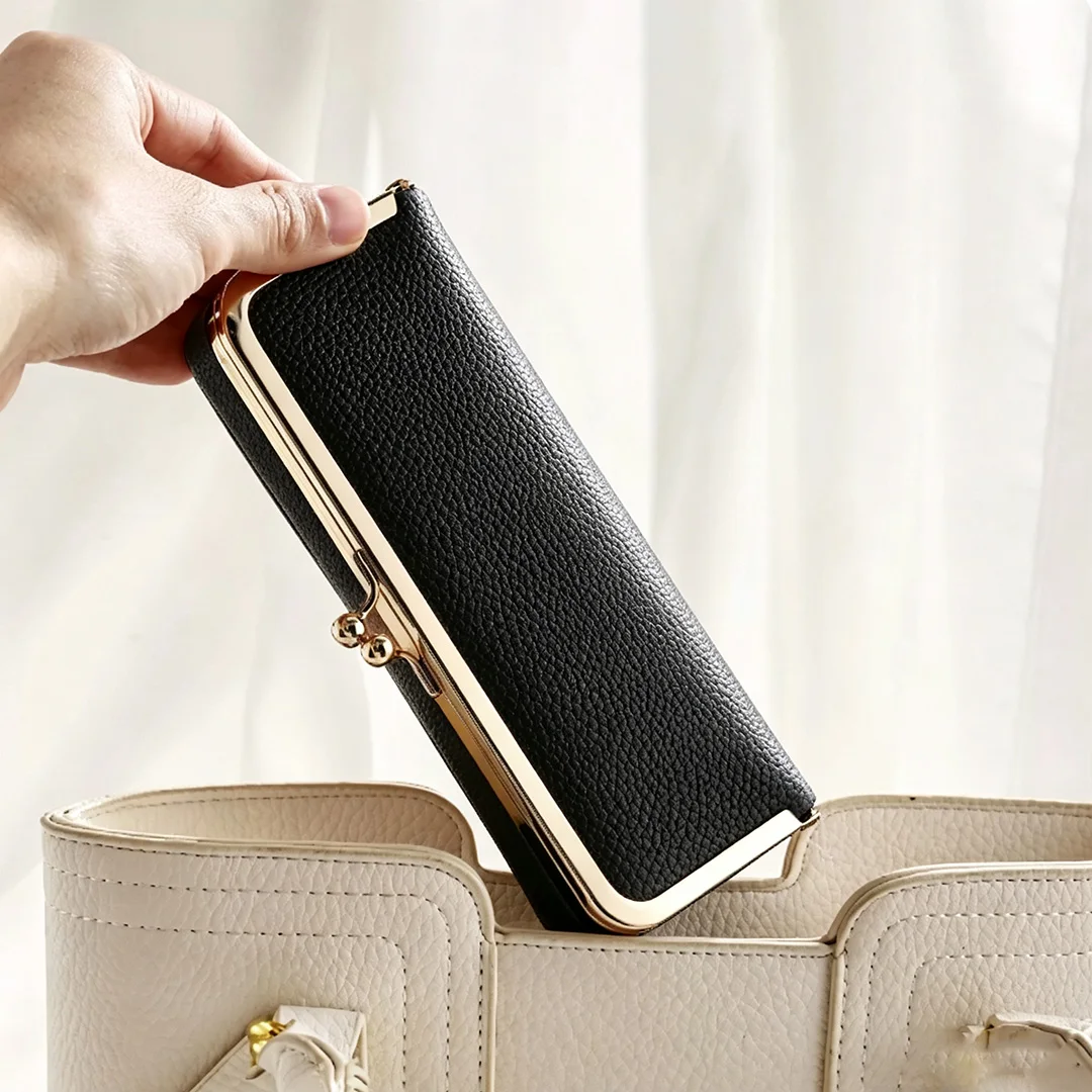 Long makeup & glasses case, built-in snap pocket, holds lipstick, jewelry & sunglasses, multifunctional portable for travel.