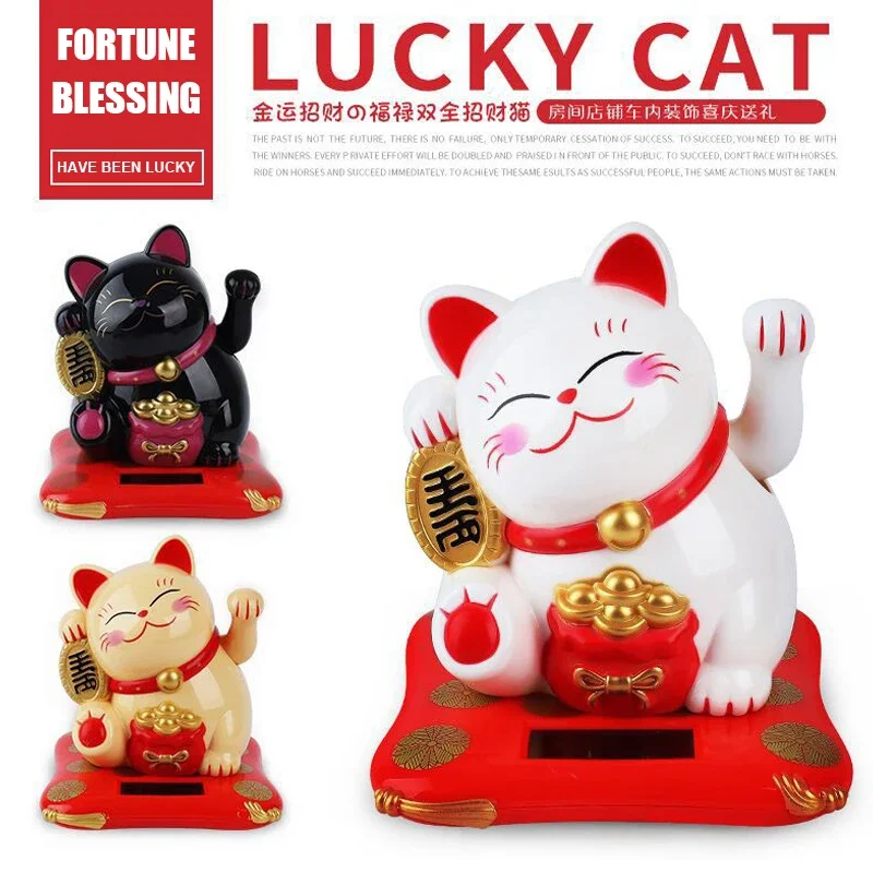 Holiday Seasonal Décor 2.5 Japanese Solar Wave Hand Lucky Cat Car Decorations New Year Figurines & Miniatures Hanging 1pc