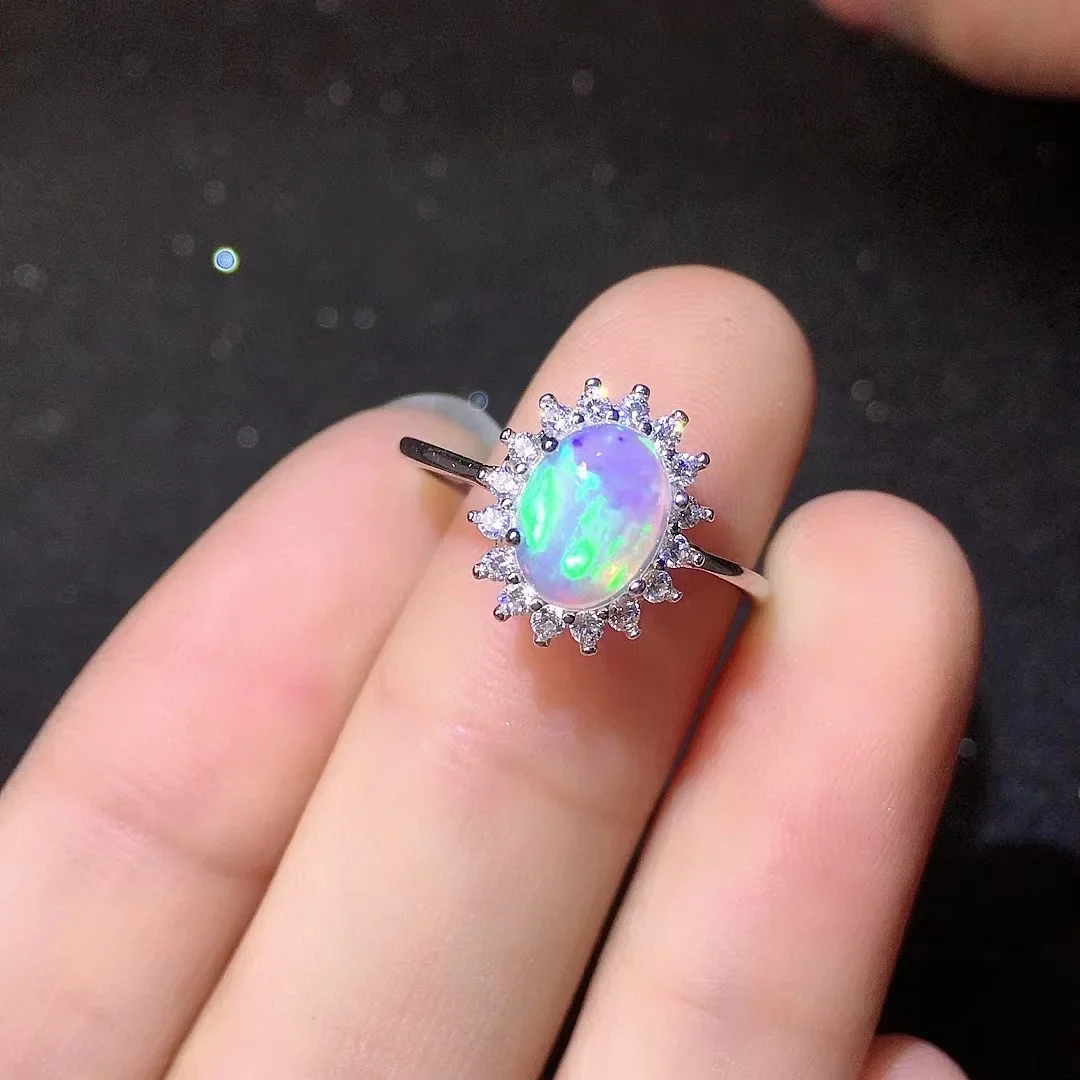 

Classic 925 Silver Opal Ring for Woman 7mm*9mm 100% Natural White Opal Silver Ring Hotsale Silver Opal Jewelry