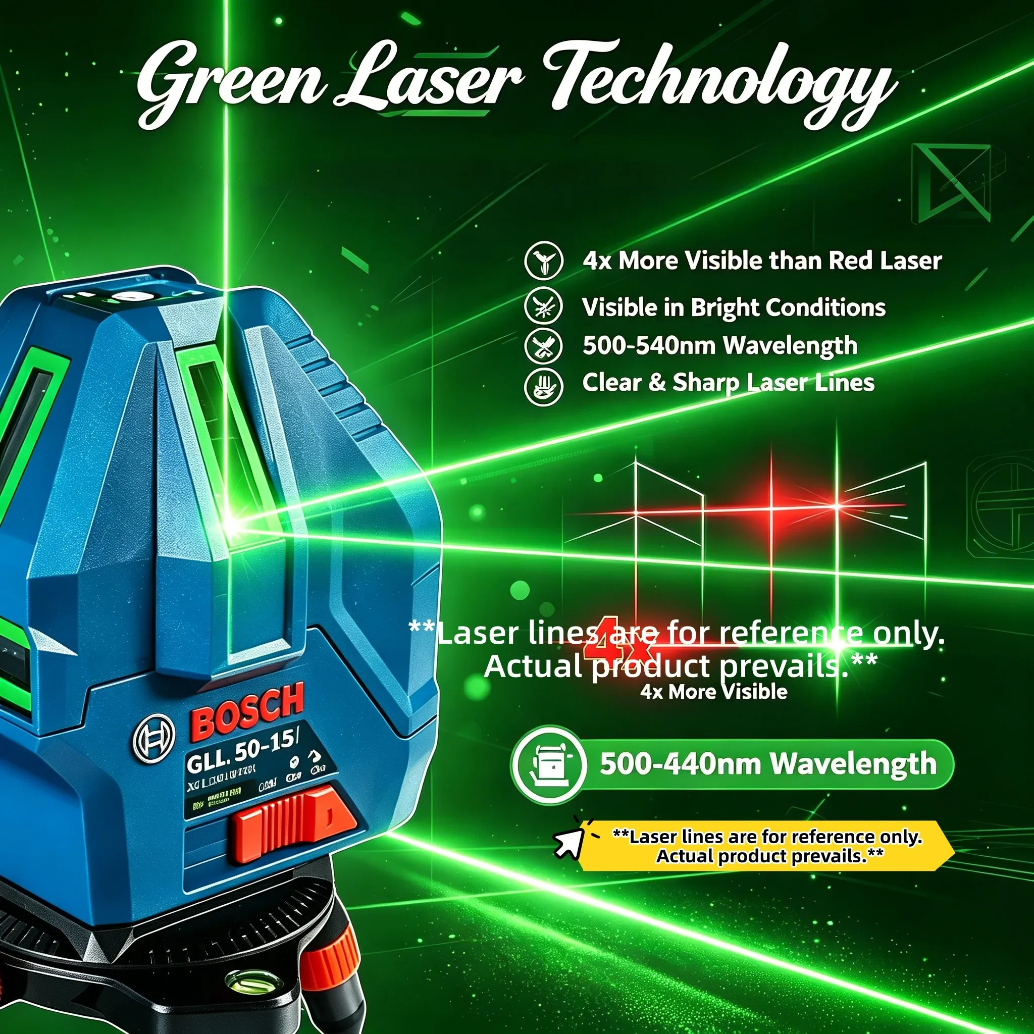 ‌Bosch GLL 50-15 XG Green Beam Laser Level with Plumb Point Self-Leveling Laser Level 15m Range Tool ‌5-Line Cross Laser Level