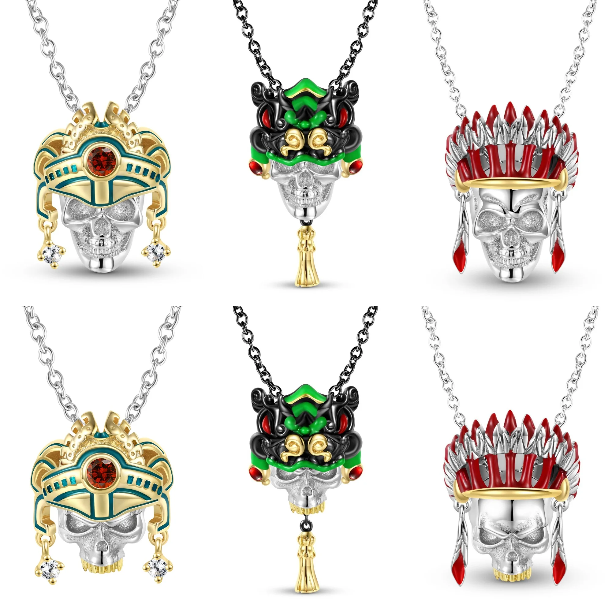 

925 Sterling Silver Black Lion Head Gold Crown Tribal Red Feather Headwear Pendant for Women Birthday Gift Fine Jewelry Necklace