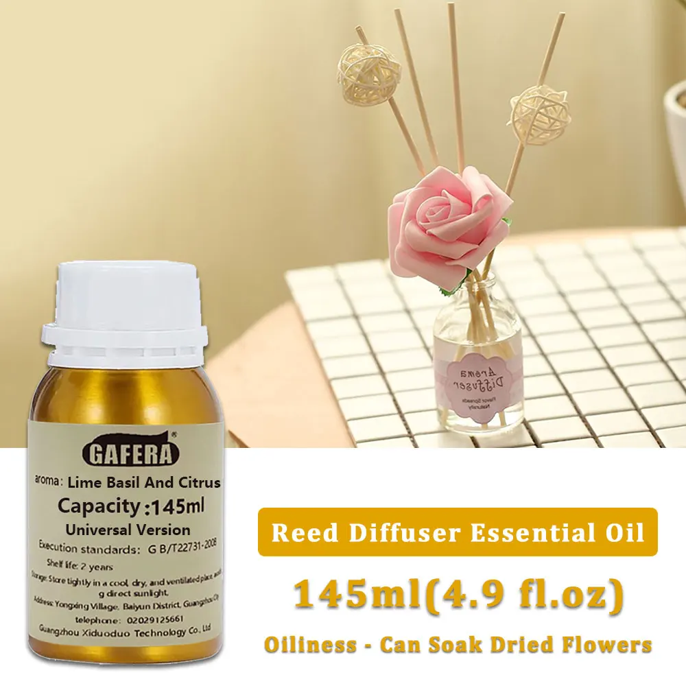 GAFERA 145ml (4.9 fl.oz) Lime Basil And Citrus Wild Bluebell Hilton Essential Oils - For Fireless Aromatherapy Supplement Liquid