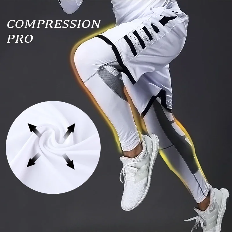 Men\'s Fitness Running Compression Pants Lycra Trousers Tights Legging Cycling Basketball Soccer Elasticity Sweatpants Rash Guard