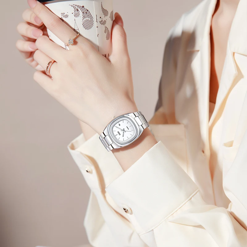 Simple dual calendar women's watch high value solid steel waterproof watch ladies niche oval quartz watch