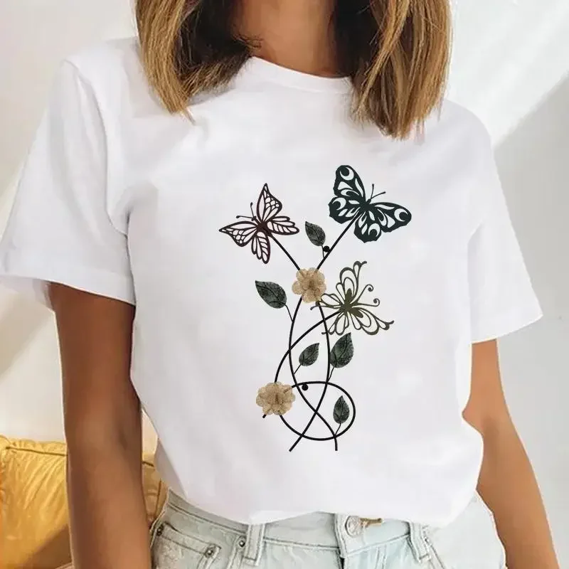 Women's Large Size Watercolor Butterfly Print Cartoon Leggings T-shirt Aesthetic Graphic Y2K Top Casual Comfortable Fashion