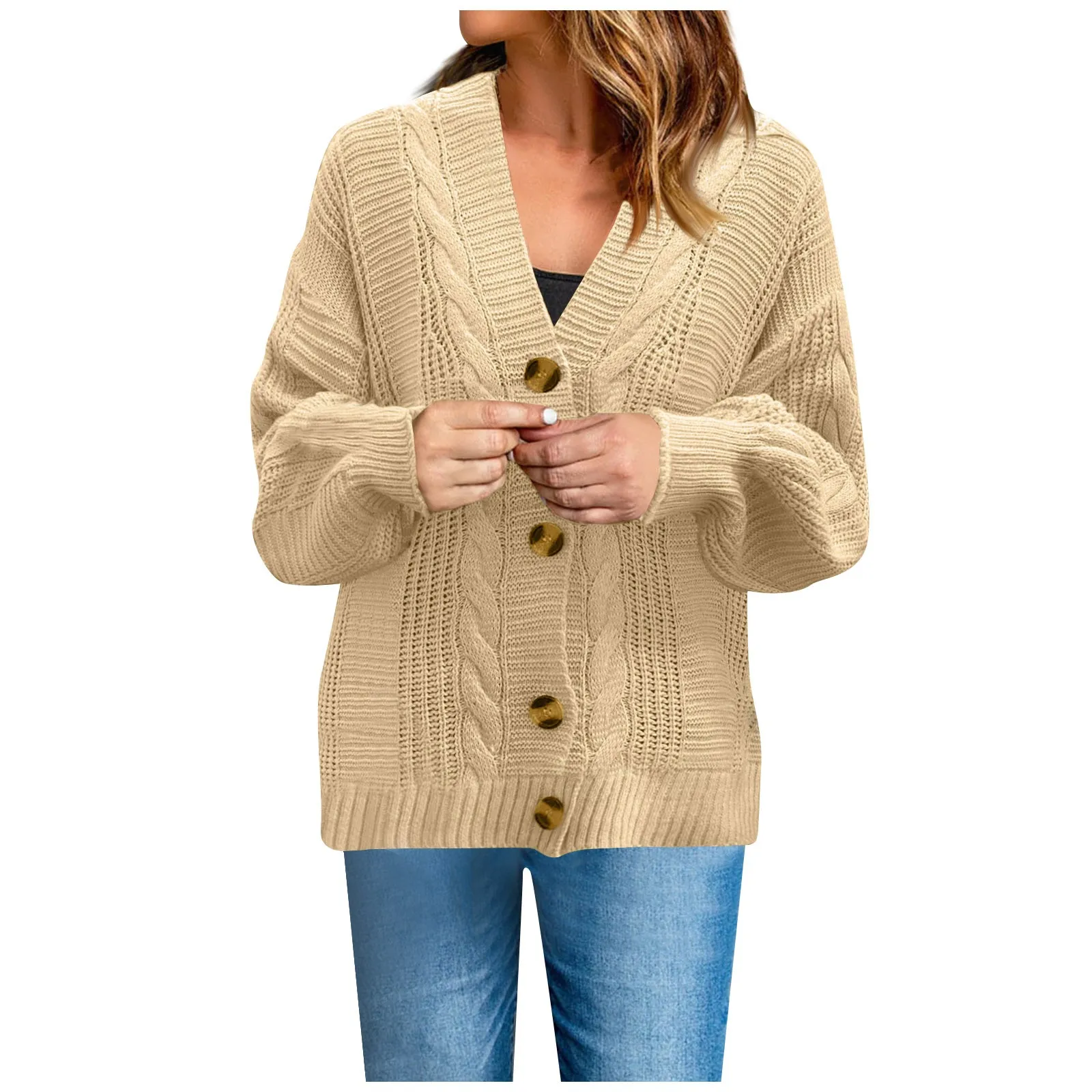 Fashion Warm Holiday Cardigan Women Cardigan Autumn Women Solid V-neck Knitted Sweater Female Single-breasted Cardigan Jackets