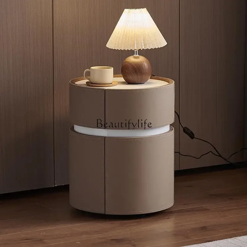 

08Modern simple smart bedside table wireless charging integrated locker