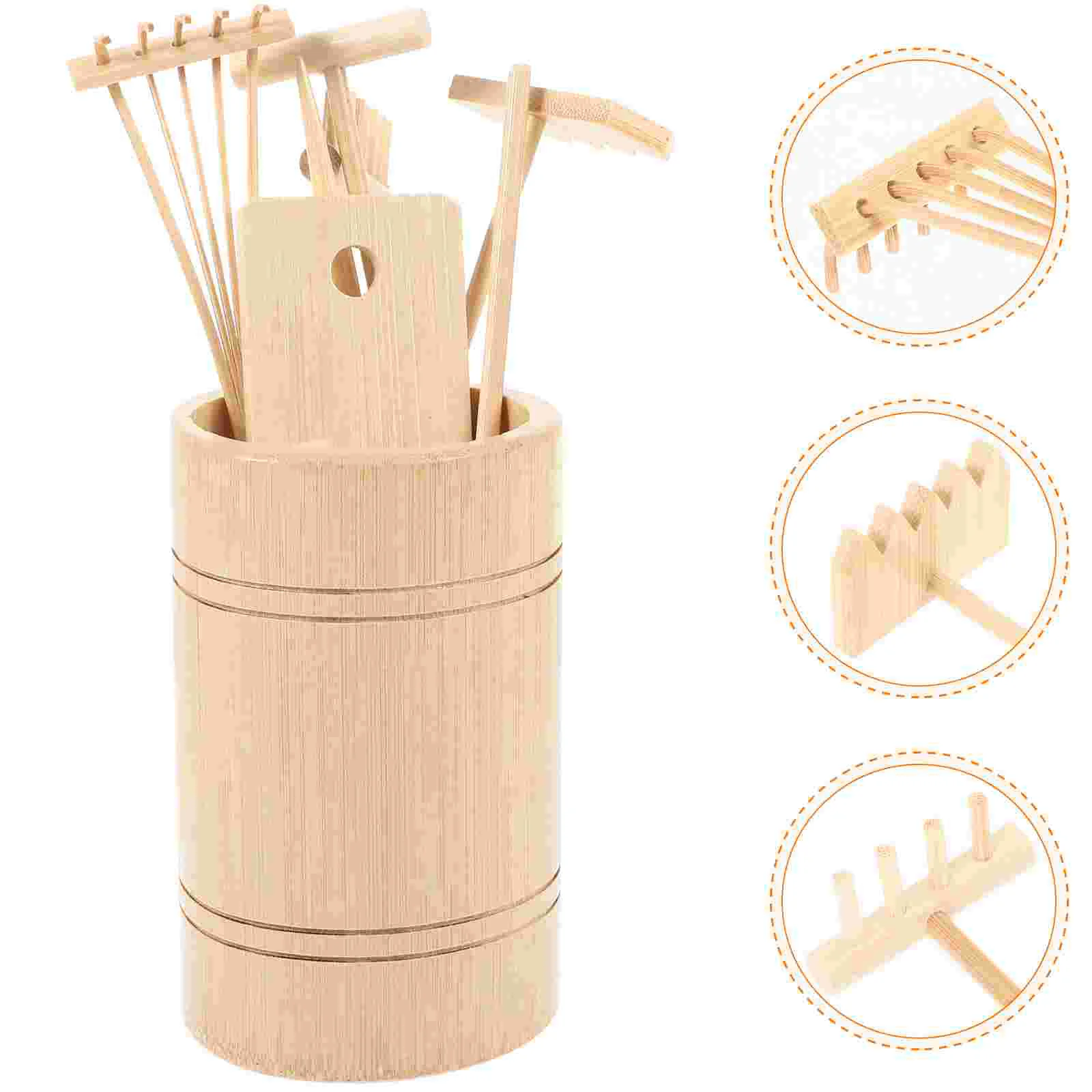 Seven Piece Set Zen Tool Coffin Garden with Red Sand Wooden Miniature Decoration