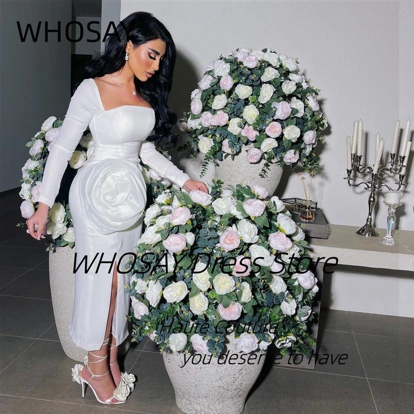 WHOSAY-Robe de Soirée pour Fille, Tenue de Bal à Manches sulf, Grande Fleur, Fente Latérale, Cocktail, Dubaï