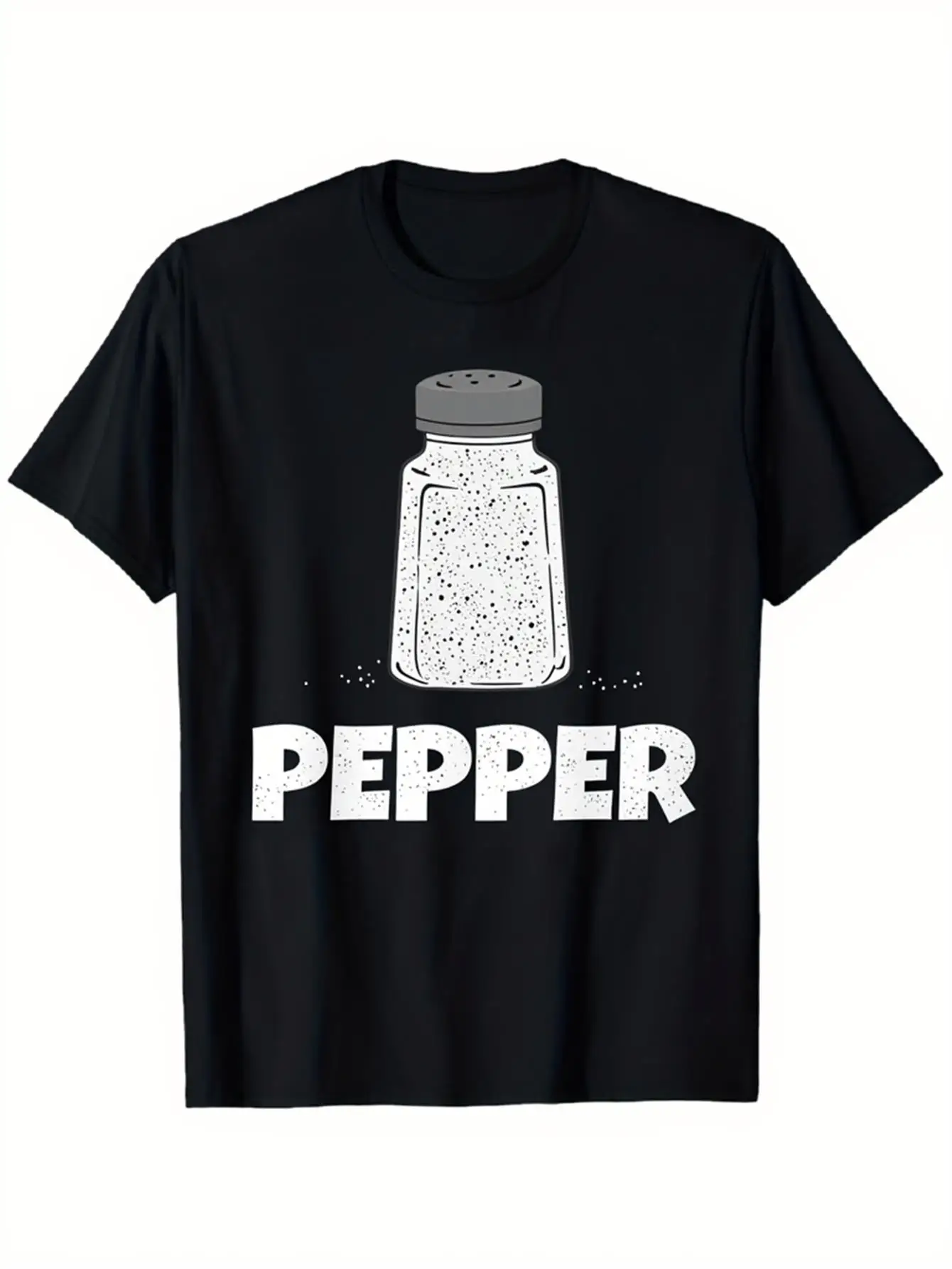 Funny Men's Black Graphic T-Shirt Pepper Shaker Bottle Bold Letter Print Speckled Seasoning Kitchen Food Humor Statement Graphic 100% Cotton Heavyweight Short Sleeve Casual Streetwear Tee