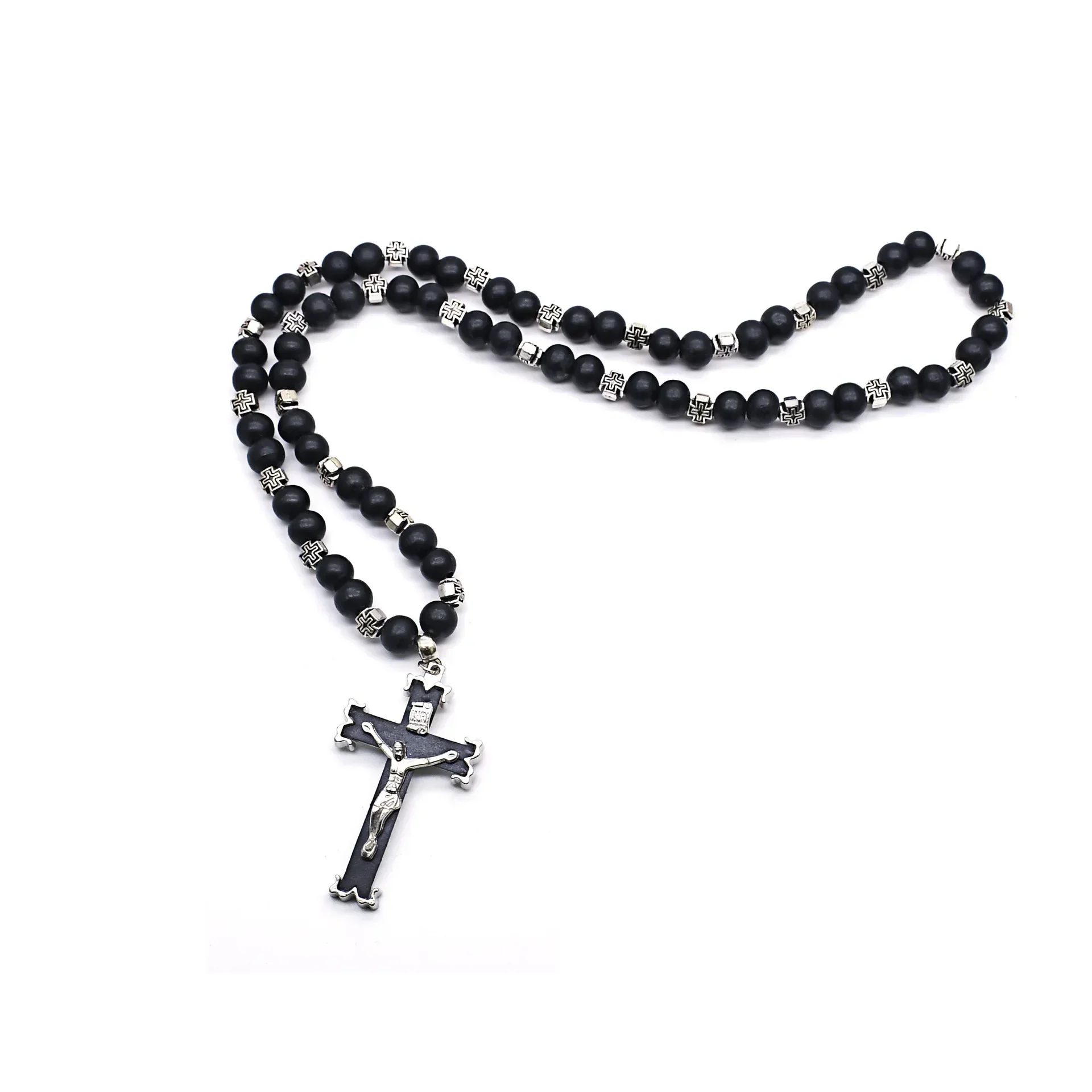 Cross Juses Pendant Prayer Rosary Beaded Necklaces Wooden Beades Chain Necklace for Men Christian Jewelry