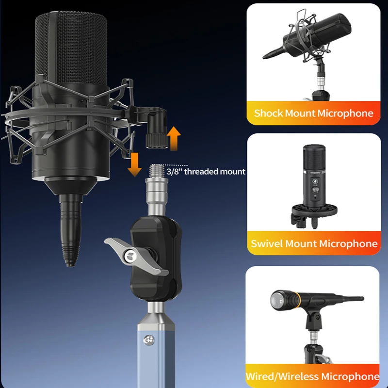 Adjustable Microphone Boom Arm Extended Riser with Suction Cup Base Mic Desktop Stand Holder for Gaming Podcasting Youtube