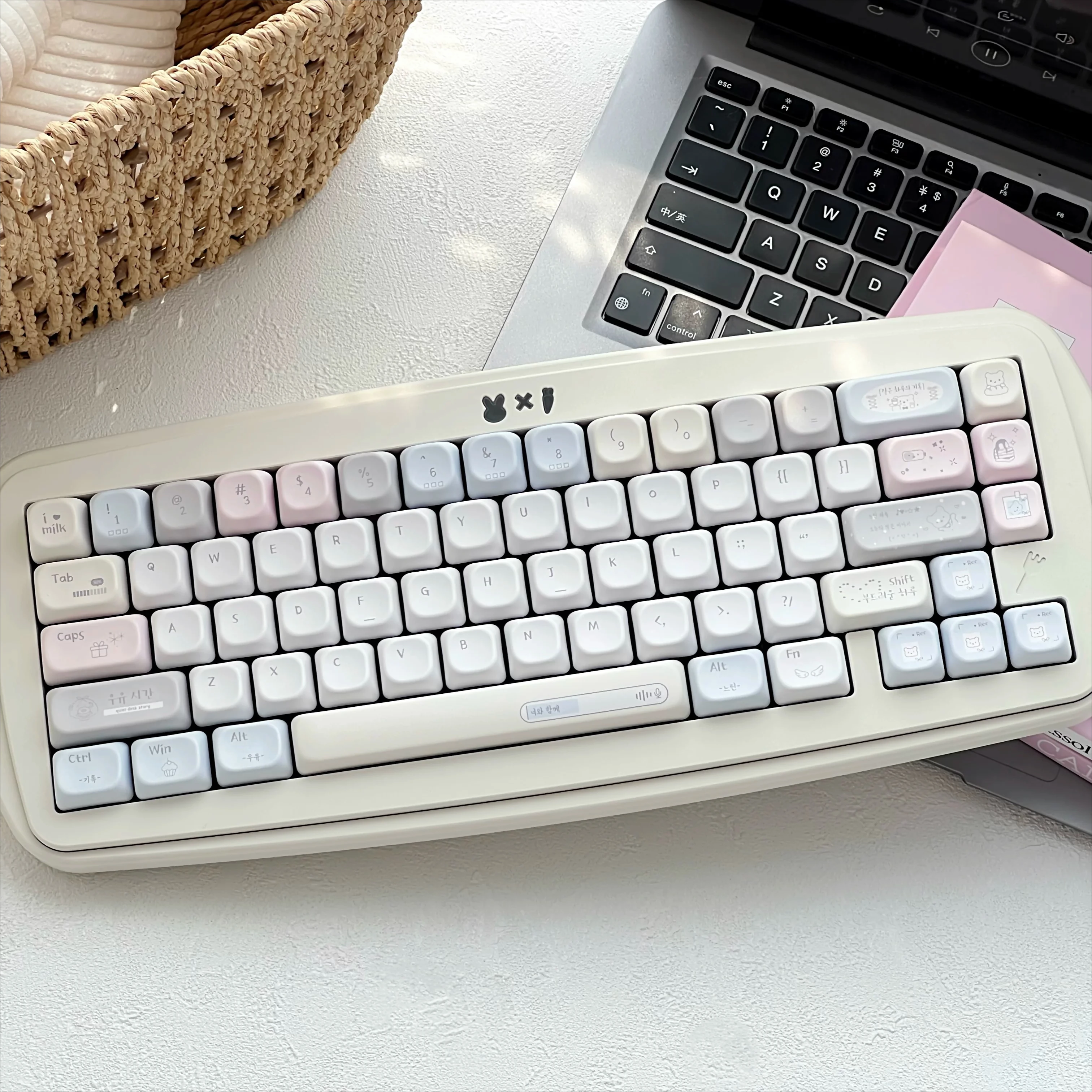 MAIMOOO Milk Paper Keycap Cherry/FOA Profile PBT Morandi Color Cute Bear Cake Hand-painted Keycaps for Mechanical Keyboard Gifts