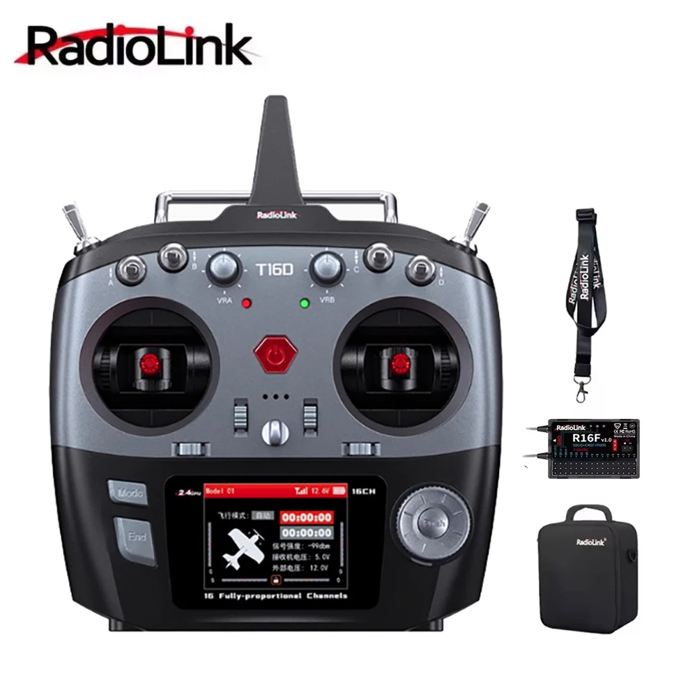 RadioLink T16D 16 Channels 2.4GHz Transmitter Remote with R16F Receiver  for RC Car Boat Drone