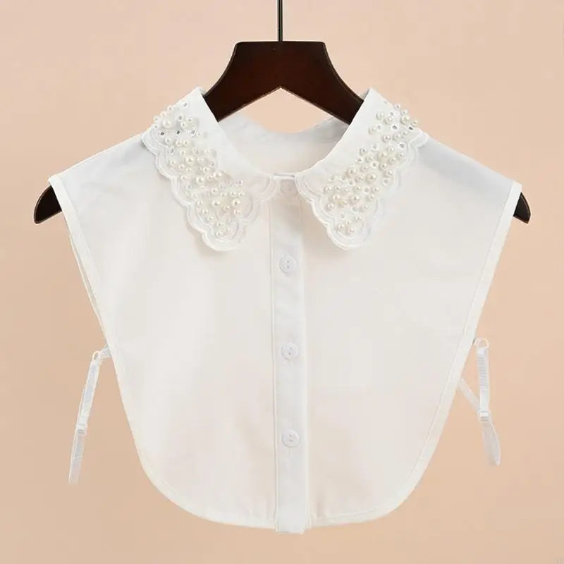 31bf fausse perle perle fausse collier blanc dickey broderie feston demi-chemise